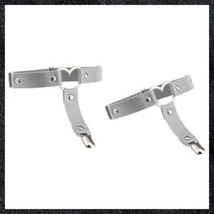 Silver Gray Studded Heart Leather Thigh Garter Harness Pair Set
